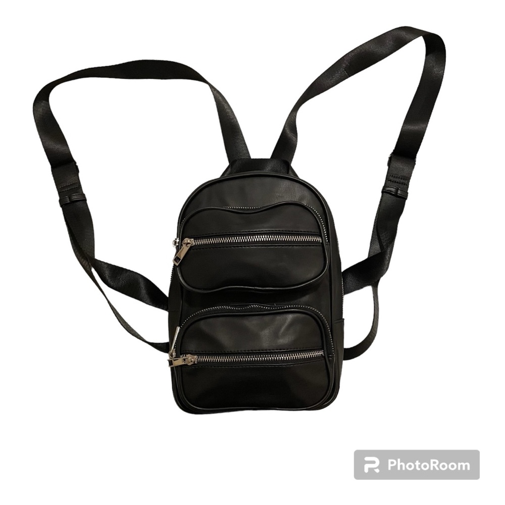 Forever 21 Mini Black Utility Backpack Faux Leather